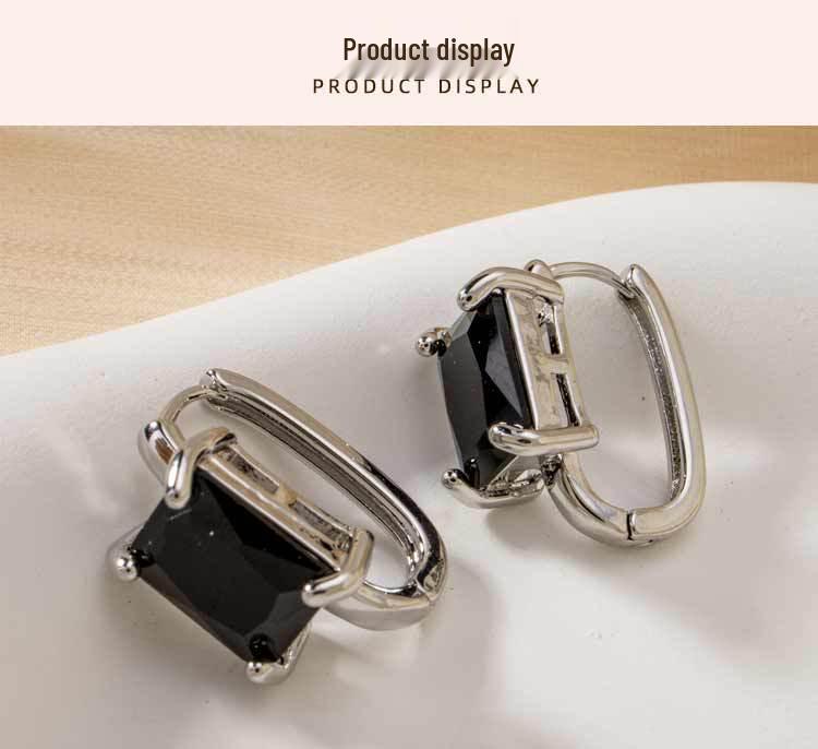 Miao Si Black Square Zirconia Claw-Set Stud Earrings - Cool Trendy Neutral Style