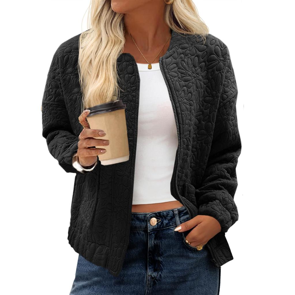 Women's Fashionable Winter Casual  Zipper Jacket Solid Color Jacket