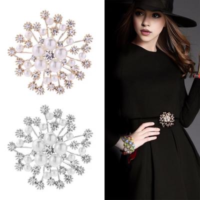 Korean Style Snowflake Brooch Faux Pearl Stylish Scarf Pin Metal Accessory Anti-oxidation Jewelry