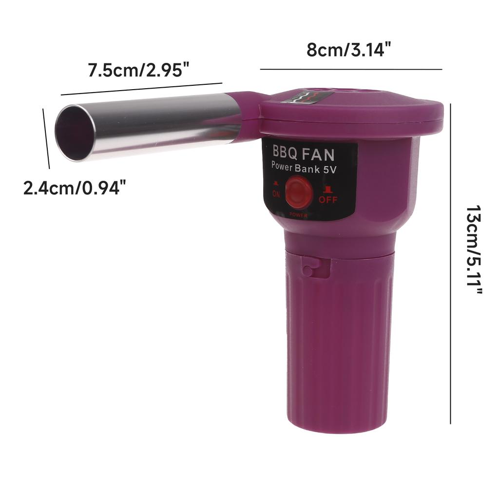 5V Purple USB Powered Air Blower Portable Handheld BBQ Fan with USB Cable Campfire Cooking Tools for Camping Picnic