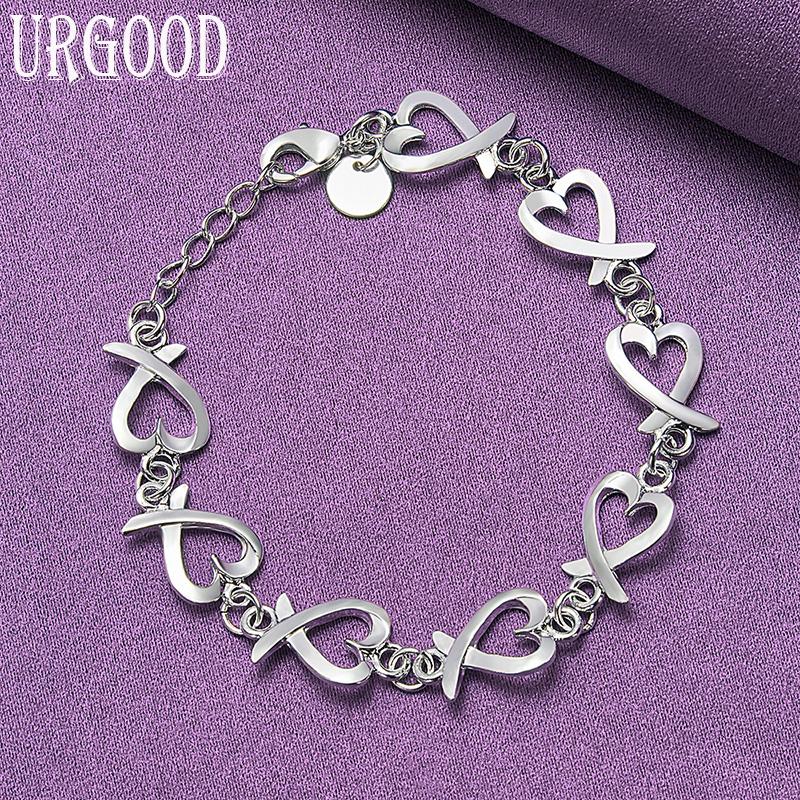 925 Sterling Silver Heart Bracelet Party Gift Fashion Jewelry