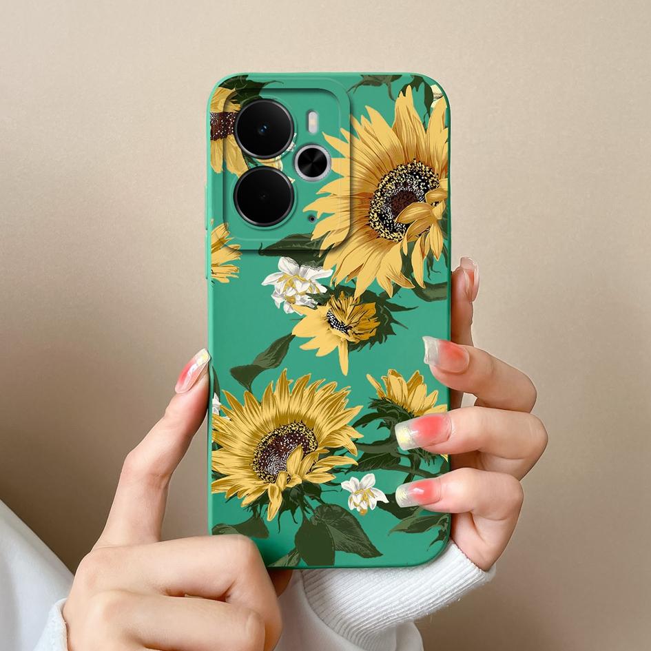 Für Oppo A5 Pro Realme P3 Narzo 60 30 10 C75x 14X 14 14T Schöne Sonnenblumen Gänseblümchen Handyhüllen Quadratisches Flüssigsilikon Stoßfestes Gehäuse Für Oppo Capa