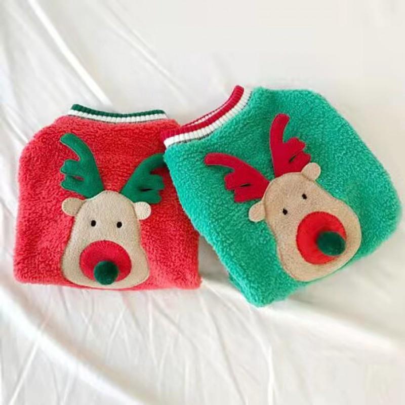 Pet Christmas Costume Small Dogs Cats - Red Or Green Reindeer-Style Two-Legged Jumpsuit Winter Warm Clothing
