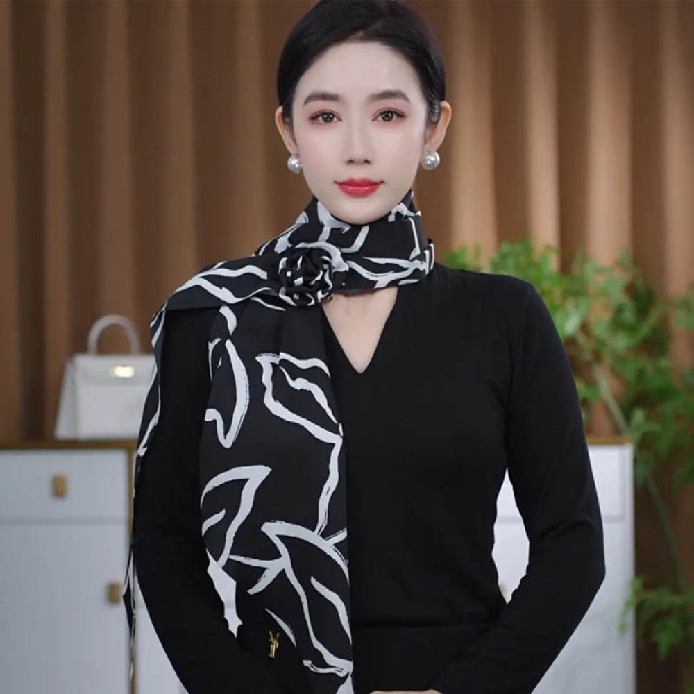 

Elegant Floral Scarf Shawl Flower Rose Decor Neck Scarf Sweet Neckerchief Women H