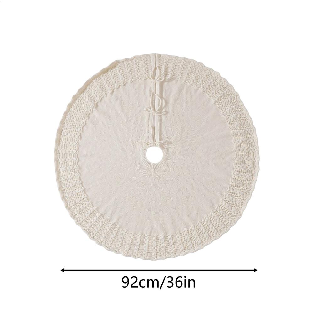 36/48 Inch White Traditional Christmas Tree Skirt Christmas Cotton Knitted Fan-shaped Tree Skirt Christmas Tree Apron Base Cover