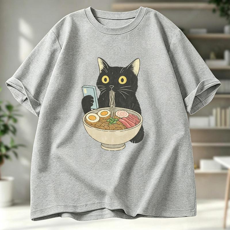 Cat Eating Raunisex Funny Shirtgraphic Tee For Cat Loversvintage Topscool Casual Cat Print Tshirtsfashion Tee Tshirts Tops