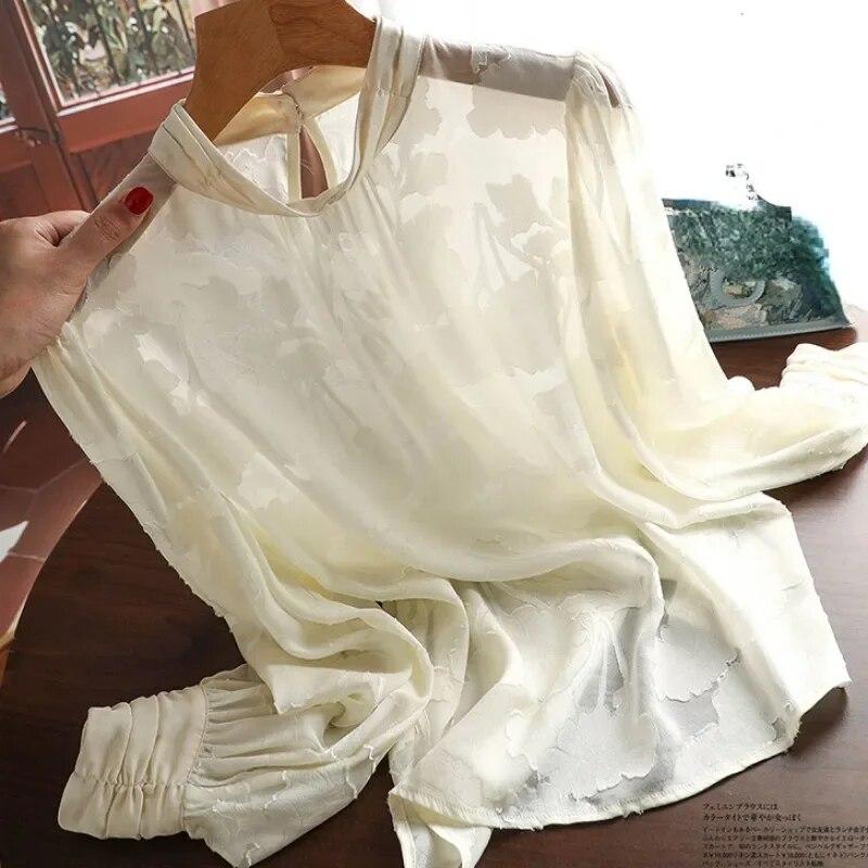 

Осенний шелковый топ, винтажные блузки, модные женские свободные рубашки с длинными рукавами, женские блузки, топы, элегантная женская одежда 29967 XXL бежевый