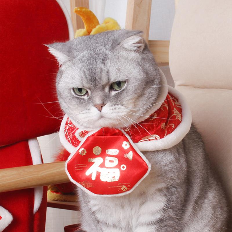 Cat  Tang-Suit  Festive  Cloak Warm Collars With Red Envelope Autumn Winter Chinese Style New Year