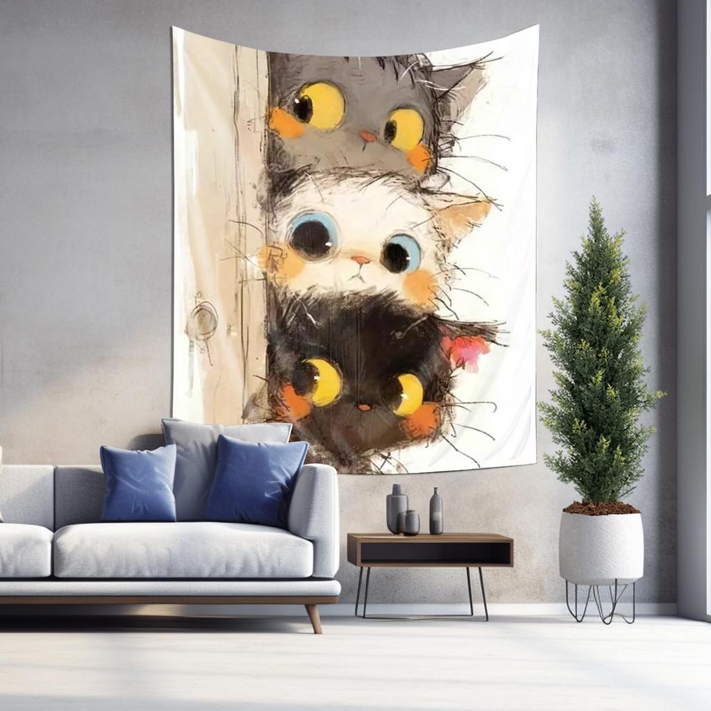 Cute Kitten Mural Hanging Cloth  Artistic Cat Picture Home Decor Tapestry