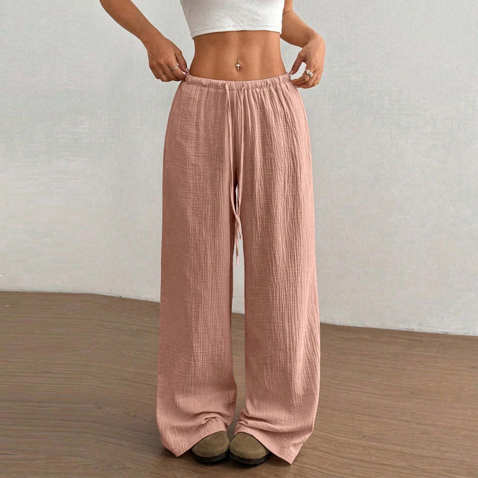 

Женские повседневные однотонные брюки с текстурированной тканью, завязкой на талии и широкими штанинами, скошенными книзу. XL розовый