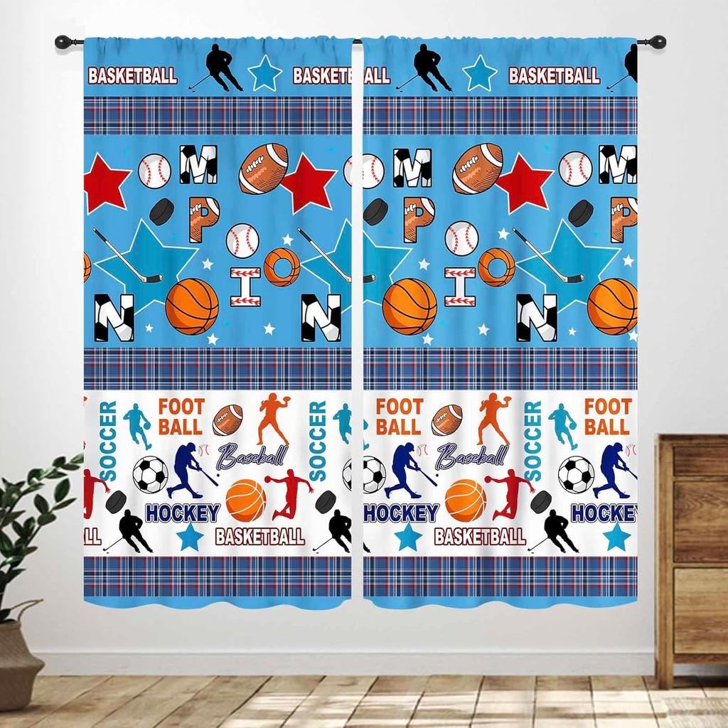 Basketball Curtains Teens Ball Sports Blue Red Flame Match Game Teen Boys Kids Bedroom Living Room Playroom Nursery Curtain For Sitting Polyester