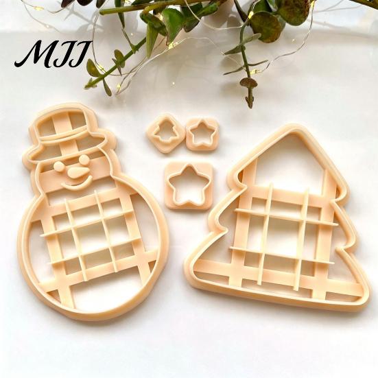 Cake Chocolate Decorating Tools Christmas TicTacToe Cookie Cutter, Snowman Tree Shaped Mold for Holiday Bakery Equipment Home Baking, DIY Biscuit