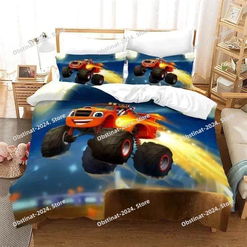 Boys Cars Duvet Cover Cartoon Monster Truck Cool Vehicle Bedding Set Off Road Vehicle Locomotive Comforter Cover King Size