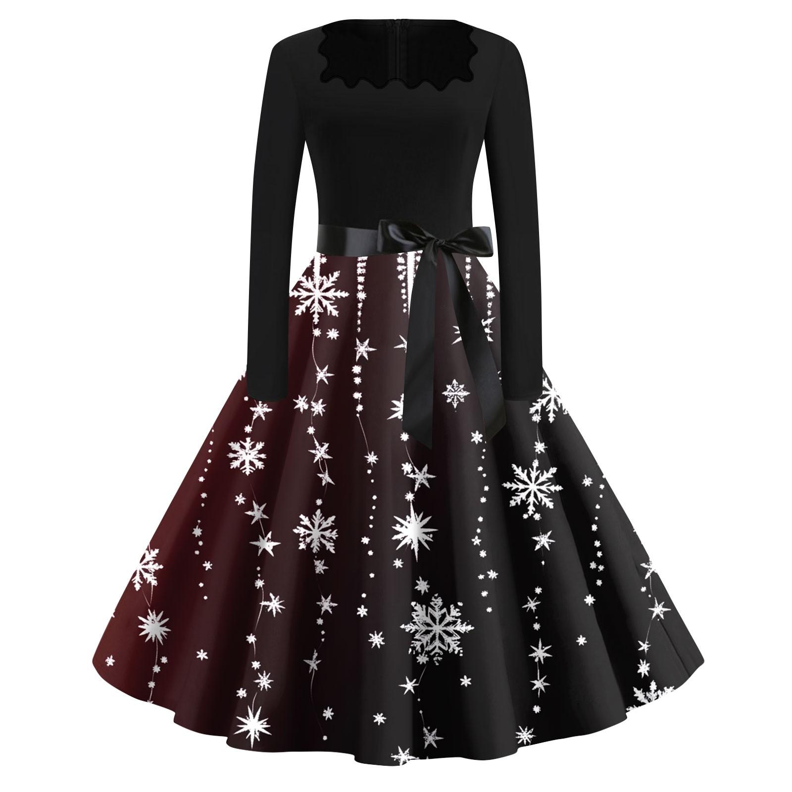 Женские модные повседневные платья с квадратным вырезом и тонкими рождественскими — фото 4