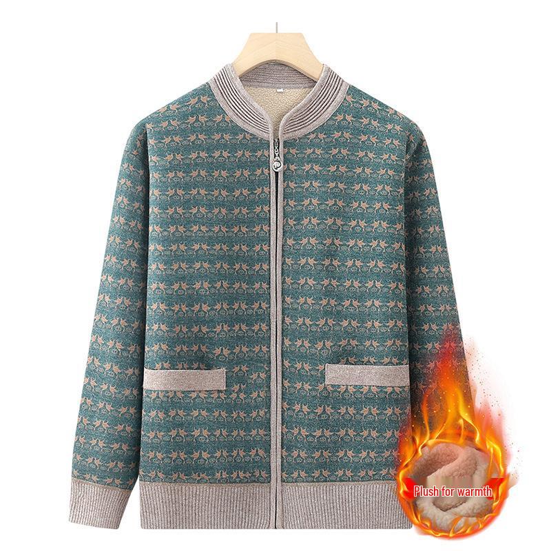 Grandma's Cozy Knitted Cardigan: Warm Velvet Sweater for Autumn/Winter