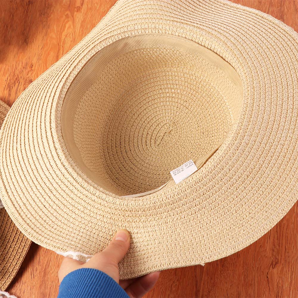 French Style Bow Ribbon Straw Hat Wide Brim Women's Sun Hat Fashion Flat Top Straw Hats  Female