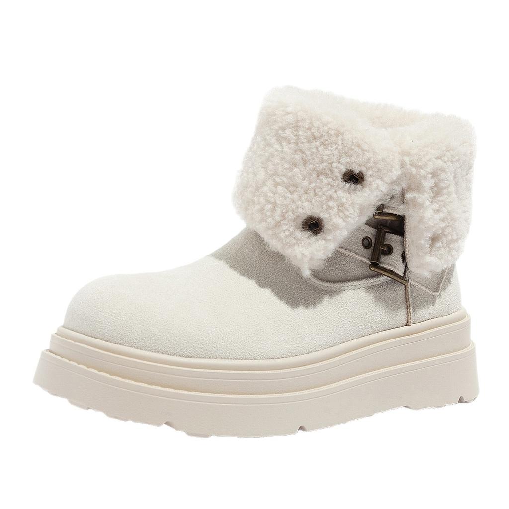 Belle velvet thick-soled snow boots medium tube winter warm thickened stacked wear ankela red shoes