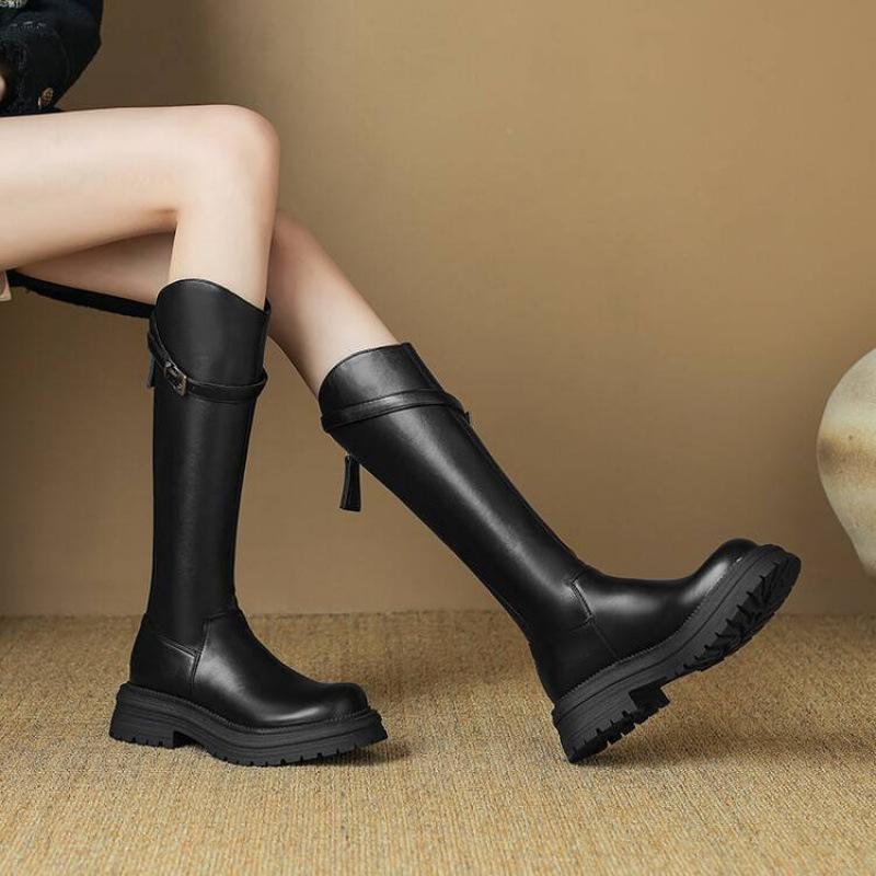 Autumn and winter medium heel large size knight boots women's thick-soled non-slip high boots round head square heel new rear zipper women's boots