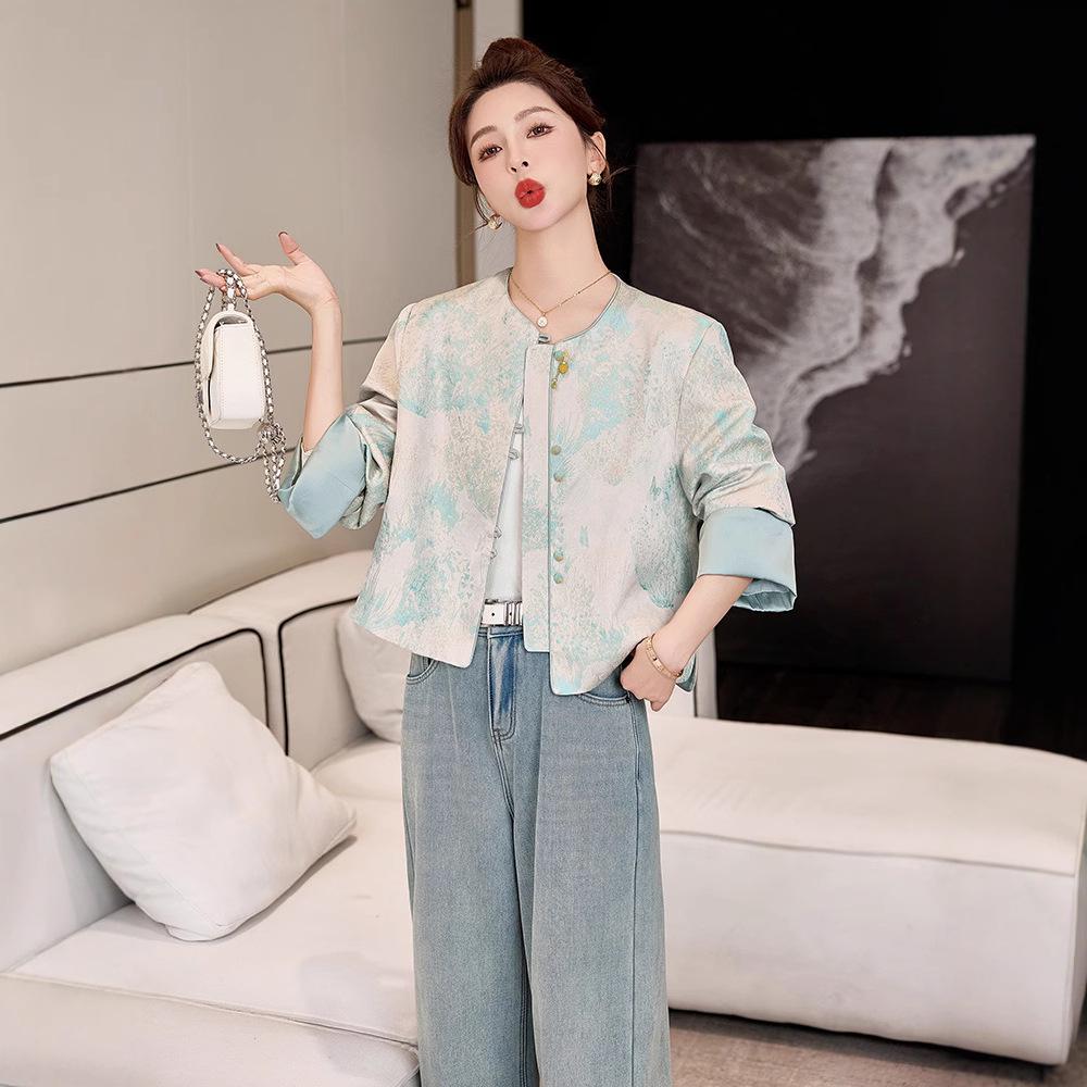 Women's Chinese Style Embroidered Jacquard Jacket, Round Neck, Spring/Autumn 2025 (YL715)