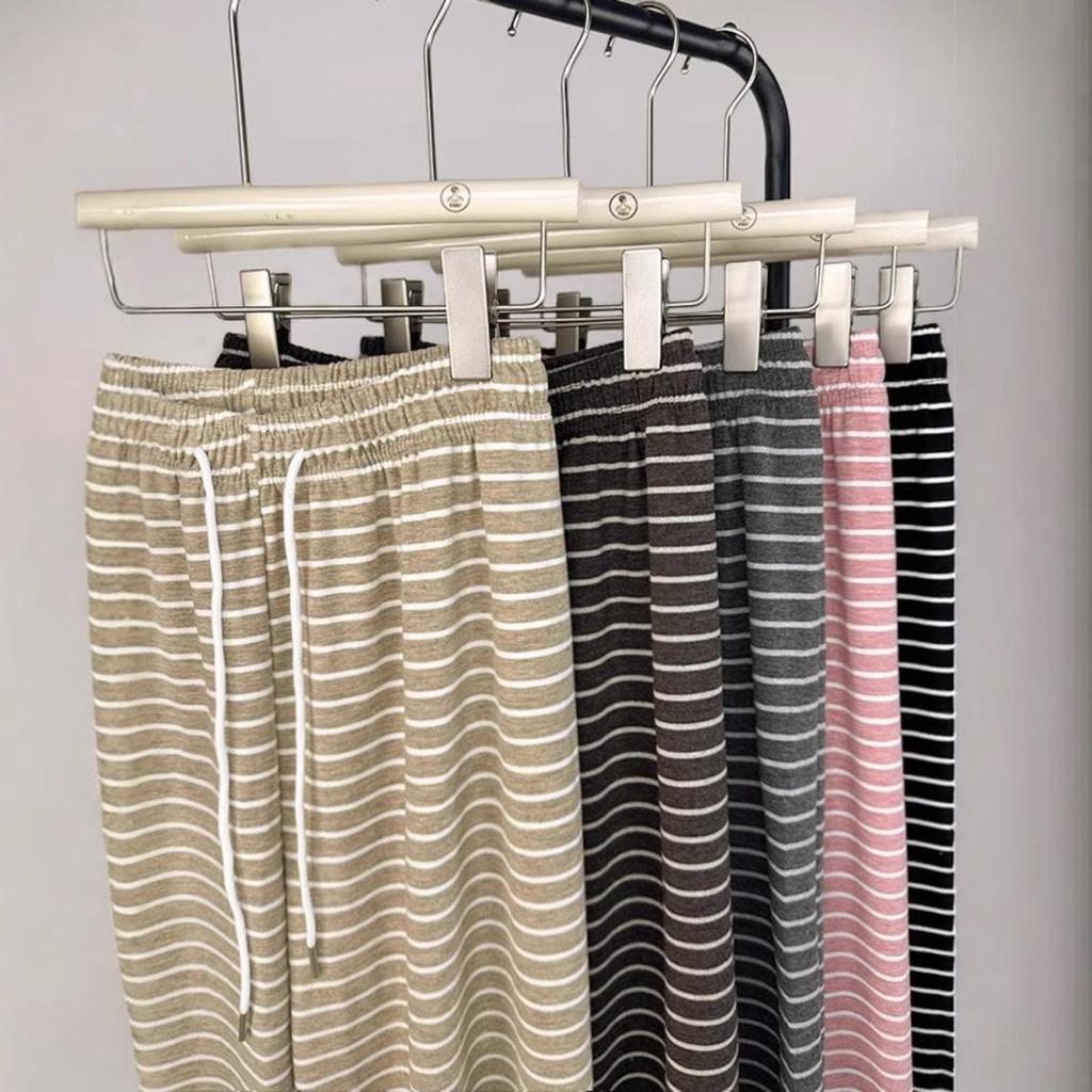 Women's High-Waisted Striped Drawstring Pants, Petite Size, Soft Wide-Leg, Perfect for Spring and Autumn