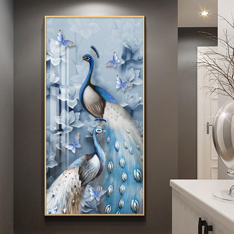 Golden Peacock Butterfly Flower Feather Bird Canvas Painting Animal Posters and Prints Wall Art Picture for Living Room Decor