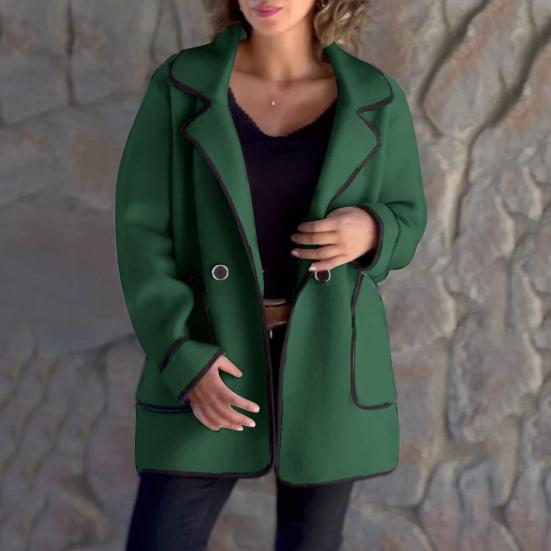 Fall Spring Women Jacket Loose Turn-down Collar Pockets Double Button Closure Warm Double-sided Woolen Coat Mid
