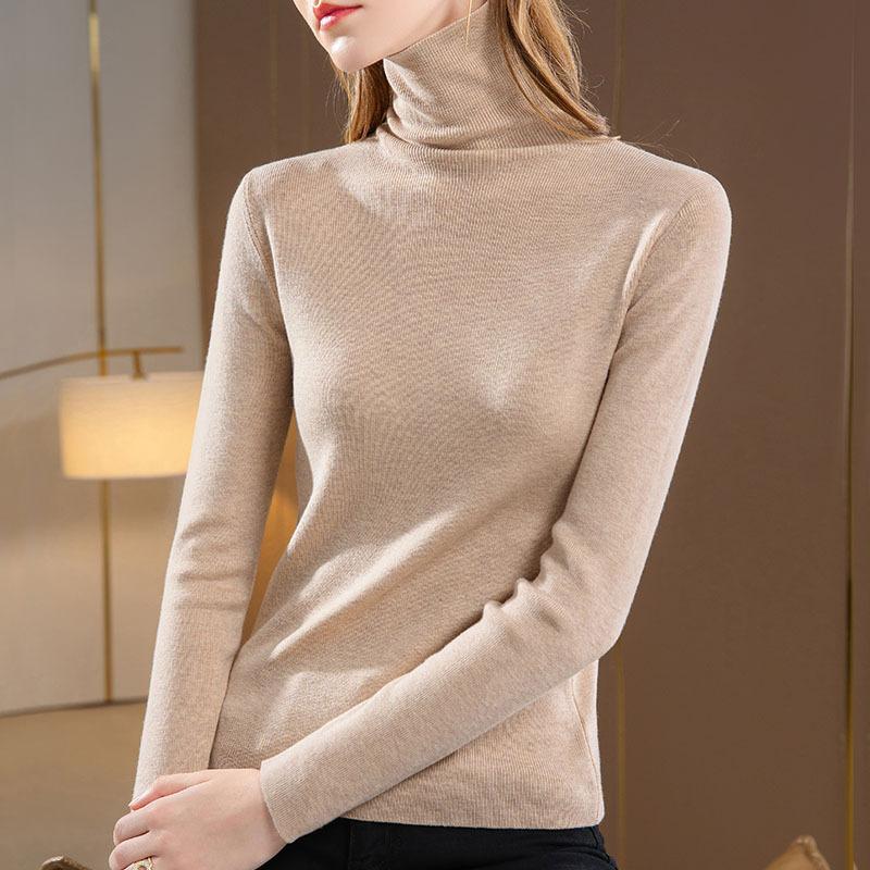 Turtleneck Knitted Bottoming Shirt Women's New Women's Clothing Solid Color Elastic Pullover Sweater Warm Inner Top