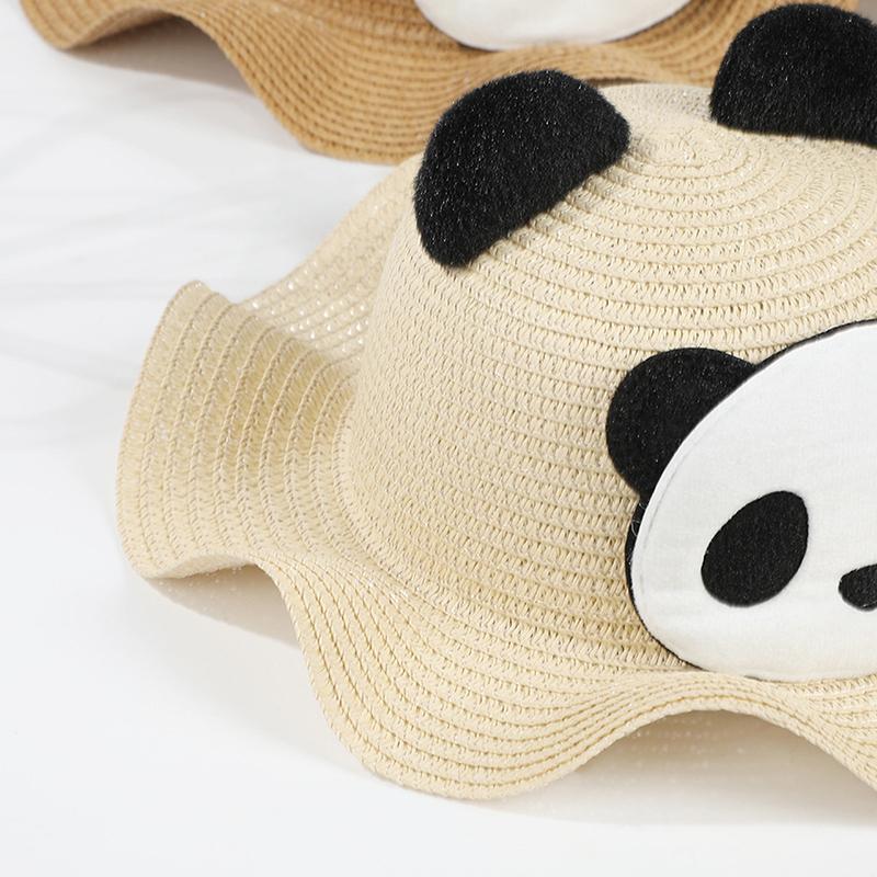 Cute Panda Straw Hat For Travel Beach Kids Summer Sun Protection Fisherman Cap Children Sunscreen Basin Caps 2-6Year Baby Visors