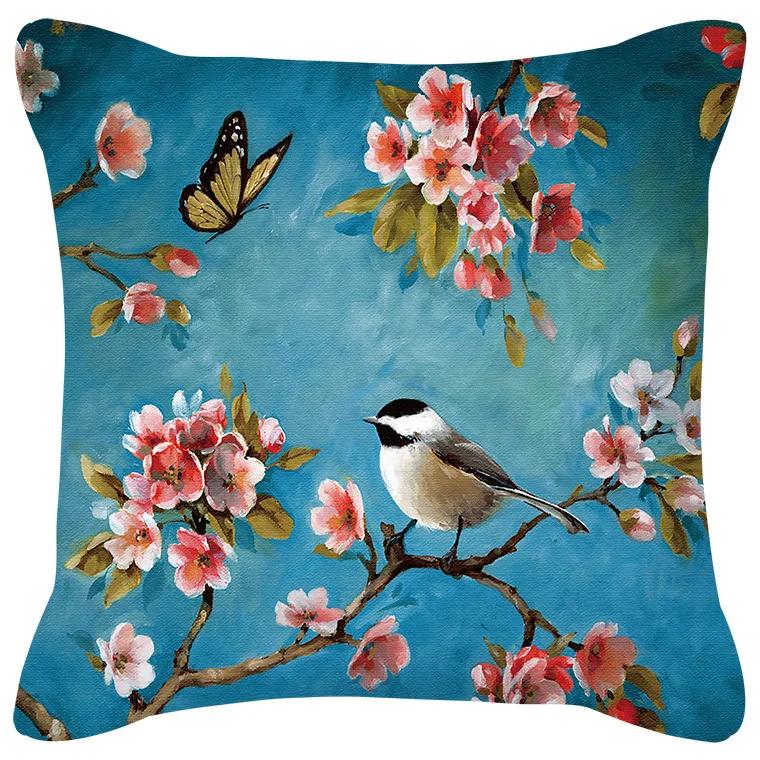 Pflaumenblüten Kissen Flamingo Vogel Kirschkissen Heim Stuhl Sofa Dekoration Gelber Kissenbezug