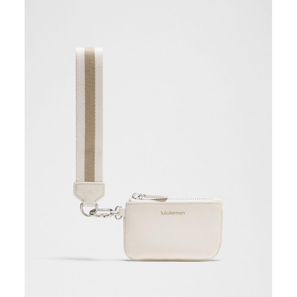 LuluLemon Dual Pouch Wristlet Textured Leather Alternative Light Ivory Lemon Lush Silver