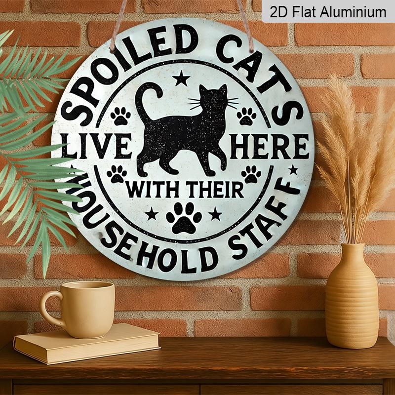 2D Flat, 1pc 7.87 X 7.87inch Pet Cat Warning Metal Aluminum Wall Art Sign | Unique Design, Easy To Hang, Durable, Long-lasting, Suitable for Home