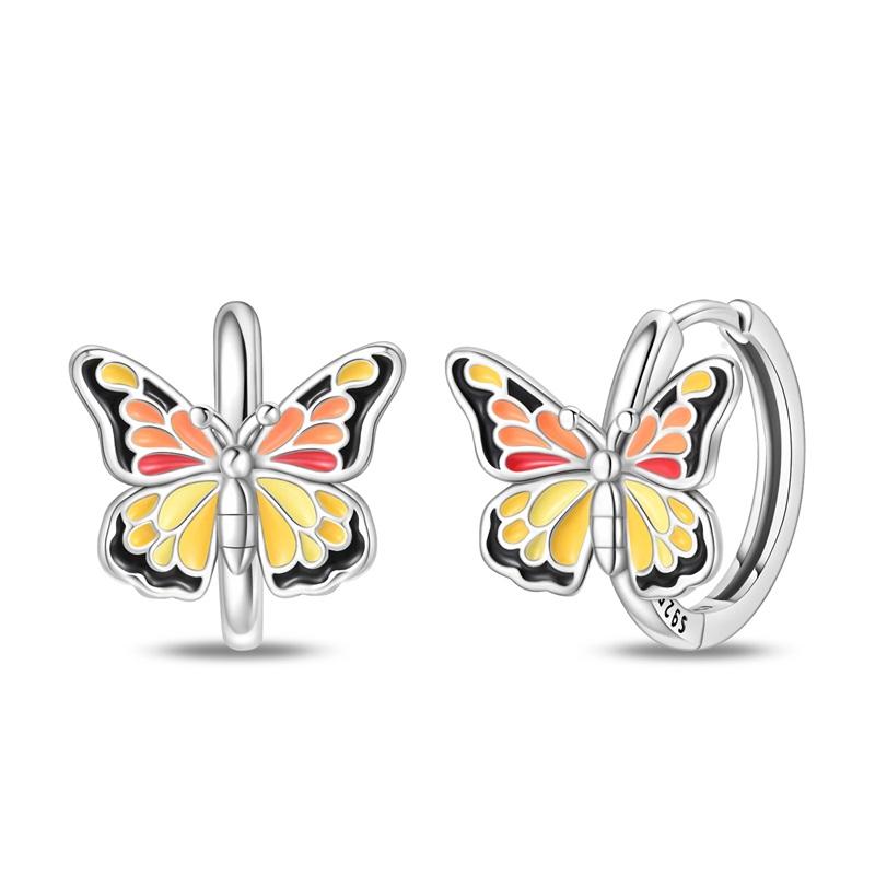 100% 925 Silver Colorful Butterfly Ladybug Rose Bow Pendant Earrings For Women Fashion Anniversary Party Jewelry Gifts
