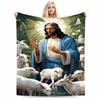 Peaceful Shepherd with LambsFlannel Blanket for Bedroom, Living Room, Sofa, and Nap