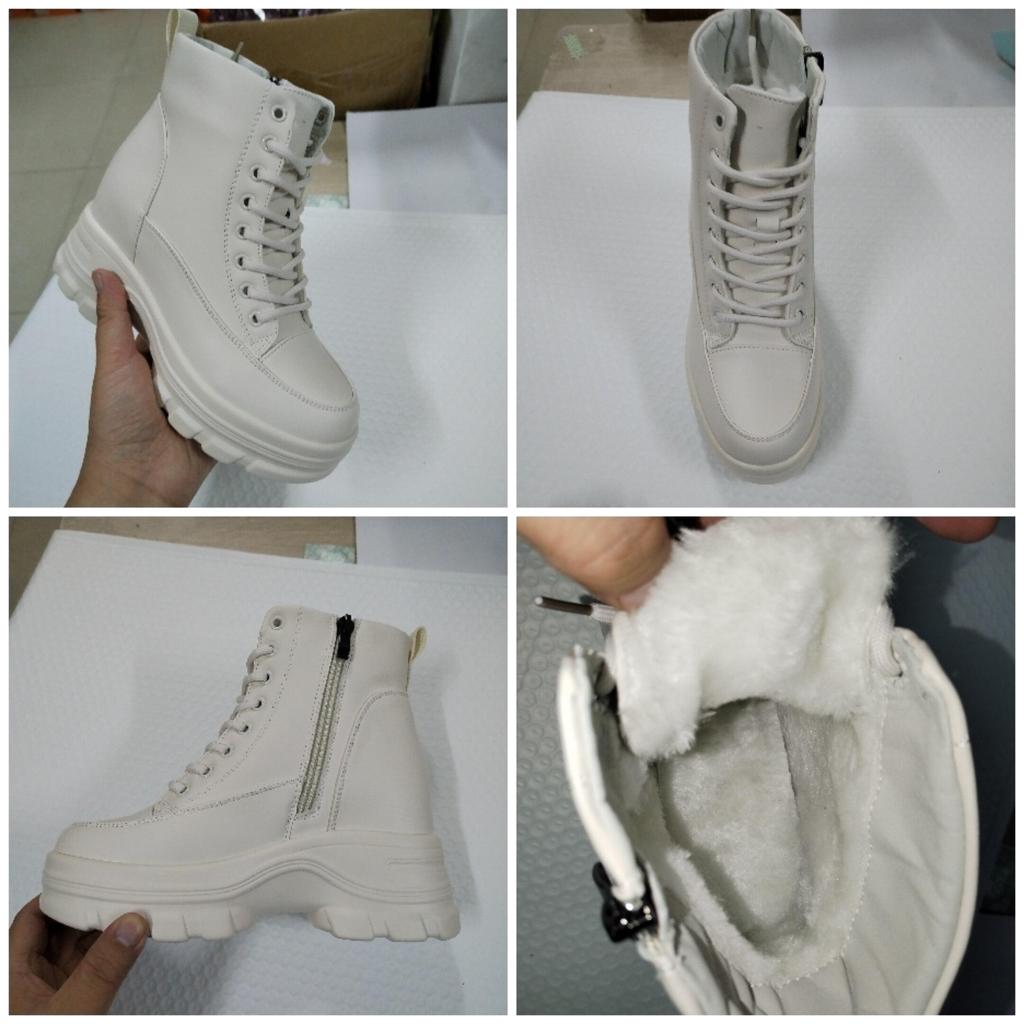 Fujin 9 cm ekte lær plattform kile mid kalv ankel Motorsykkel støvletter sklisikker skjult hæl kvinner glidelås høst vinter sko