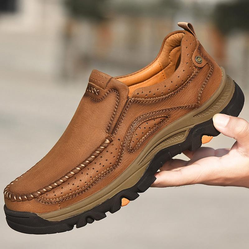 Fashion Genuine Leather Casual Men Shoes Fashion Handmade Comfortable Brand Loafers Breathable Non-Slip All-match Outdoor Hiking Shoes
