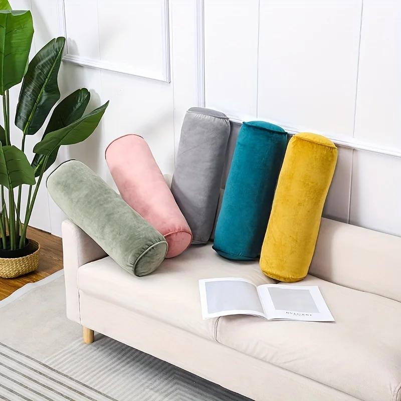 Multipurpose Velvet Cylindrical Pillow Classic Soft High Elastic Core Knit Fabric Solid Color Hand Wash Home Sofa Bedroom Decor