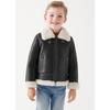 Kids Boys and Girls Autumn and Winter Fleece PU Leather Turn-down Collar Solid Color Zip Jacket