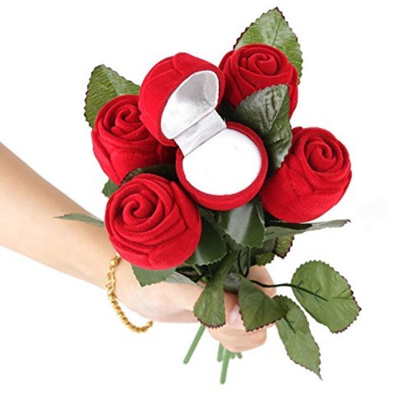 2 pieces of rose shaped ring jewelry box simulating wedding anniversary suitable for girlfriend, wife, romantic marriage proposal