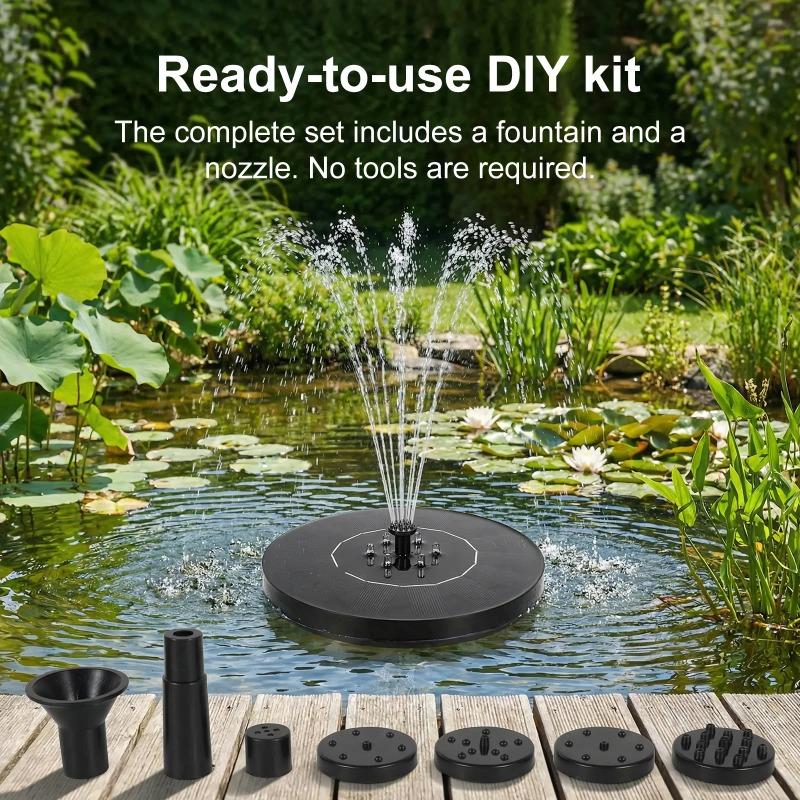 Pompa per Fontana d'Acqua Solare con 6 Ugelli e Luci LED Colorate, Decorazione da Giardino Esterna per Vasca per Uccelli, Decorazione per Stagno in Cortile