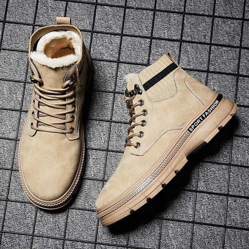 2025 winter new velvet thickened warm snow boots men's versatile casual Martin boots high-top tooling boots cotton shoes