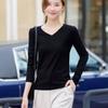 Spring Autumn Women Solid Basic Bottoming T-shirt Female Clothing Fashion Casual Modal Knitted V-Neck Versatile Long Sleeve Top