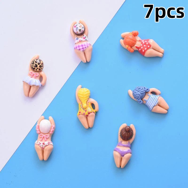 7/14pcs Cute Bikini Girl Mini Resin Figurines Swimming Figure DIY Crafts Phone Case Decoration Scrapbooking Desktop Decor