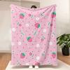 Sweet Strawberry Blossom Blanket—A Soft and Vibrant Pink Blanket Adorned with Playful Strawberries and Delicate Flowers, Perf
