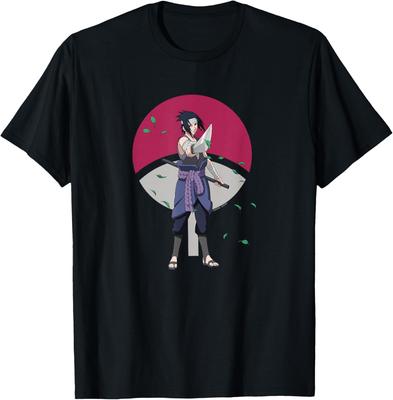 Naruto Shippuden Sasuke Uchiha Leaves And Symbol Anime T-Shirt S-6xl