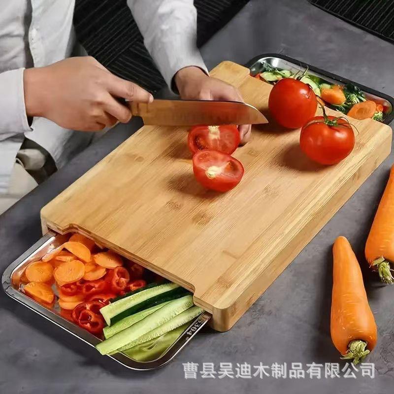 Bamboo Cutting Board Kitchen Use Multi-Functional Pull-Out Vegetable Fruit Prep Portable Square Design