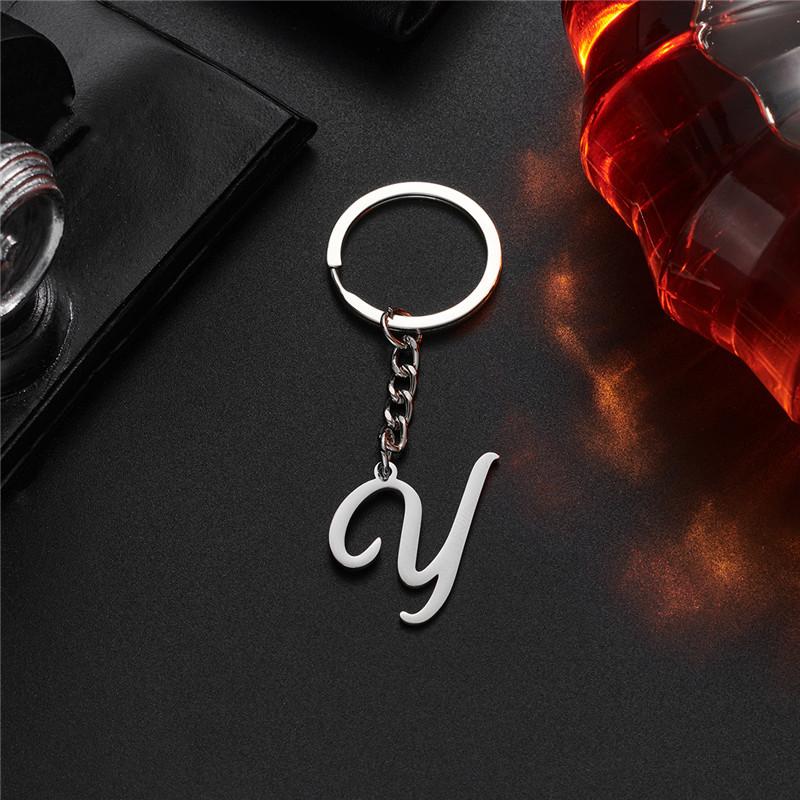 Fashion DIY A-Z Initials Metal Keychains Holder Pendent Key Chain Women Car Key Ring Simple Letter Name Keyrings Party Gift
