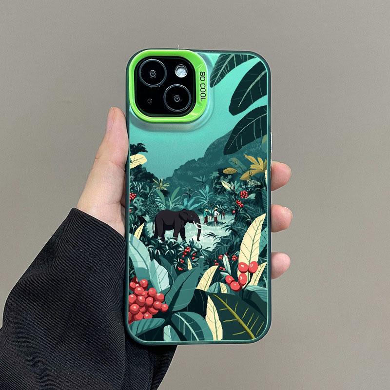 Tropical Green Plant Leaf Tree Jungle Laser Phone Case For iPhone 11 15 13 14 Pro Max Plus 16 12 Pro Max 13 Mini Shockproof Case