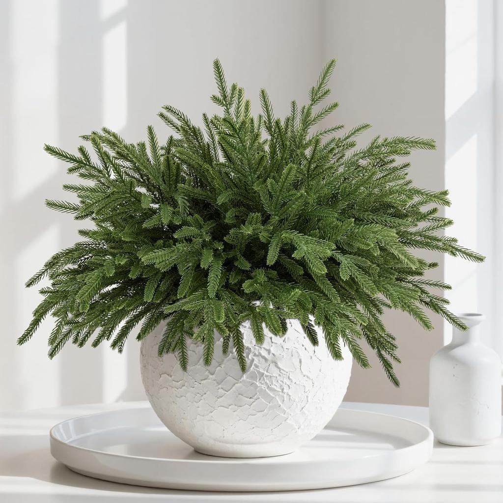 16 Pcs 18' Artificial Norfolk Pine Stems, Faux Christmas Greenery for Vases, Holiday Home Decor