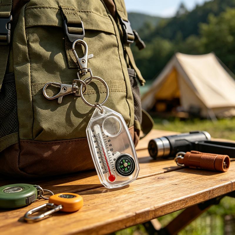 Compass Keychain Three in One Mini, Integrated Thermometer Amplification Function, Suitable for Hiking and Camping