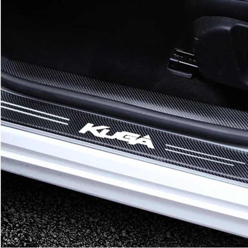 AJV1 Car Trunk Bumper Sticker Door Sill Threshold Protector Pad For Ford KUGA Logo 2023 Carbon Fiber Door Pedal Anti-Scratch Cover
